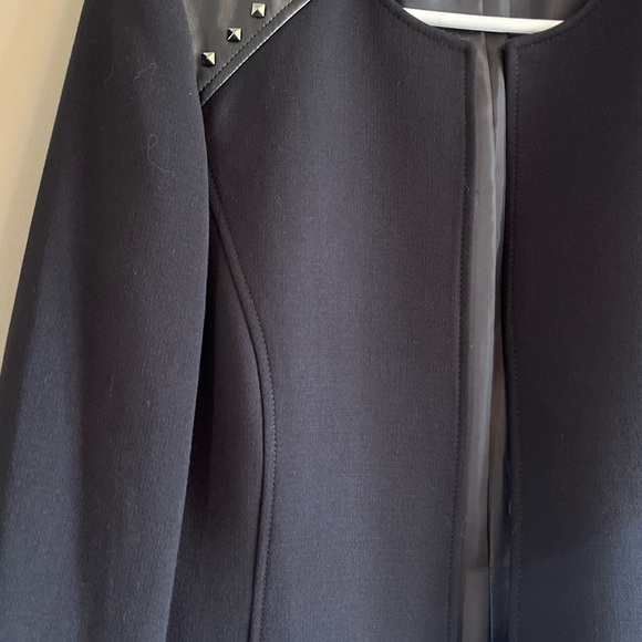PreLoved Black Tahari Dress Jacket with Faux Leather Patches and Black Studs - Picture 3 of 5